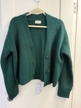 Universal Thread Emerald Green Waffle-Knit Button Cardigan
